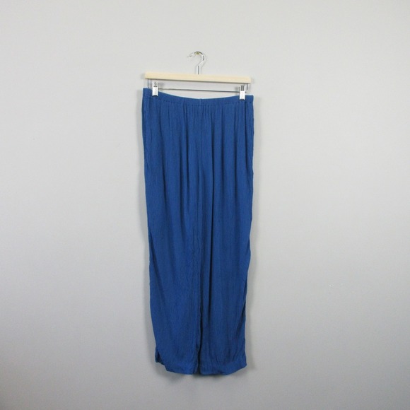 Everlane Naia Ripple Crinkle Gauze Wide Leg Pants Women M Blue Boho Flowy 268 - Picture 1 of 9